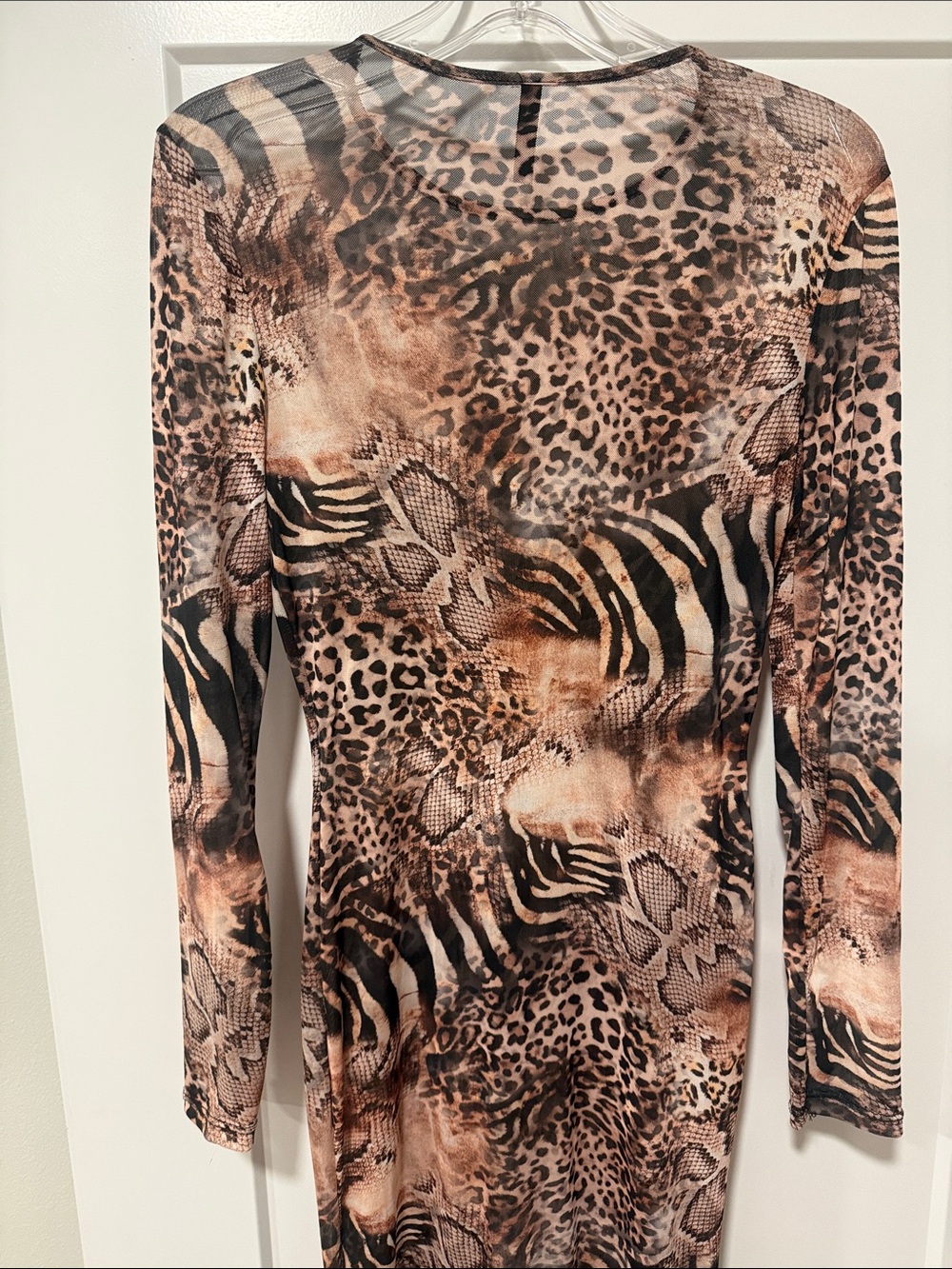 Sheer Mesh Animal Print Long Sleeve Maxi Dress - Picture 5 of 5